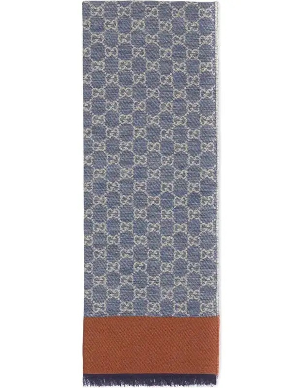 Gucci GG Cotton Jacquard Stole Scarf Blue Brown NWT $550